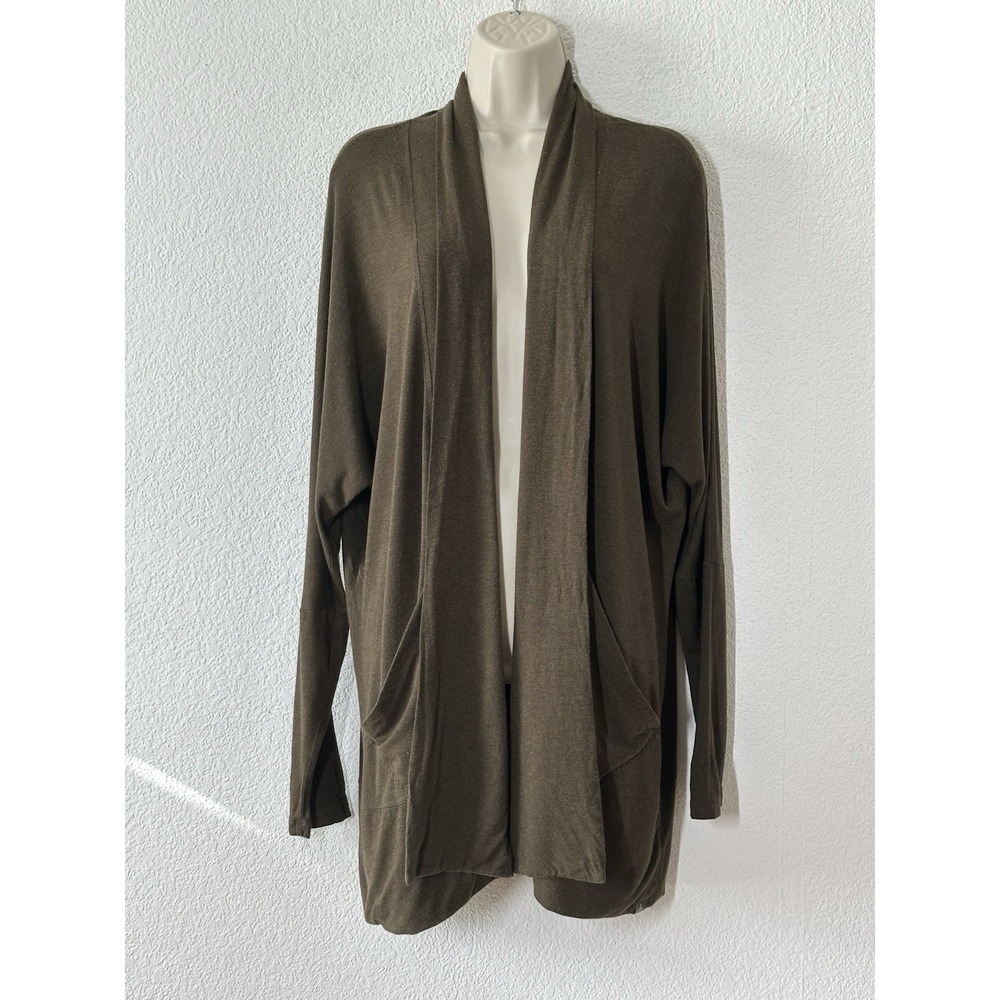 Prana Large Green Open Front Cardigan‎ Duster Pockets Long Sleeve Soft